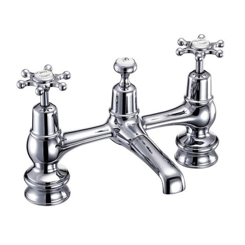 Burlington Birkenhead Regent 2 Tap Hole Bridge Basin Mixer with Plug & Chain Waste & Swivel Spout - Unbeatable Bathrooms