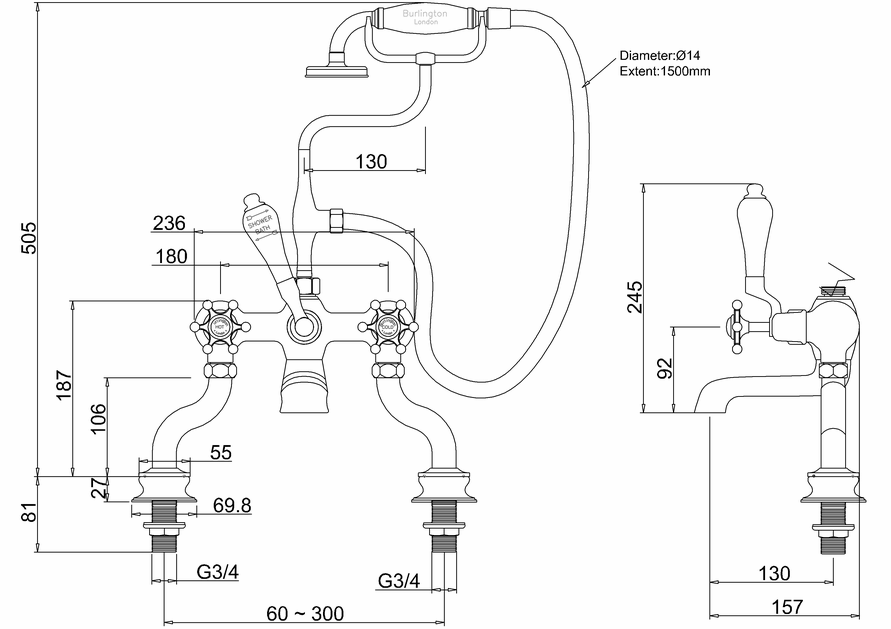 Burlington Birkenhead Regent Bath Shower Mixer Deck Mounted - Unbeatable Bathrooms