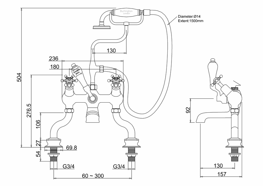 Burlington Birkenhead Regent Angled Bath Shower Mixer Deck Mounted - Unbeatable Bathrooms