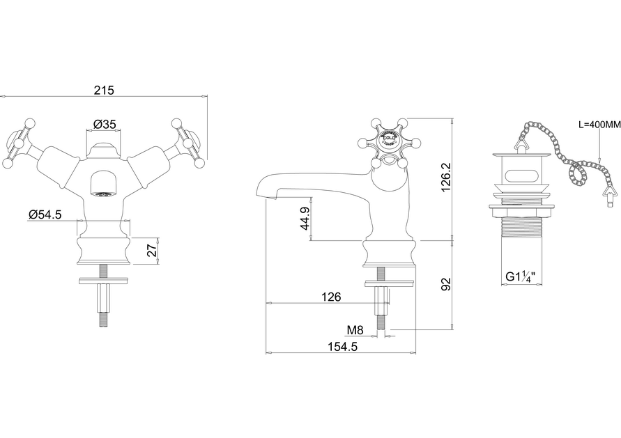 Burlington Birkenhead Regent Basin Mixer with Plug & Chain Waste - Unbeatable Bathrooms