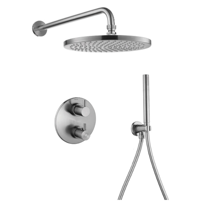 Flova Levo Thermostatic 2 Outlet Shower Valve with Fixed Head and Hand Shower Kit - Round - Unbeatable Bathrooms