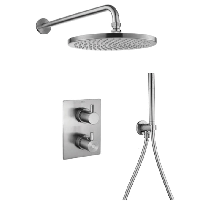 Flova Levo Thermostatic 2 Outlet Shower Valve with Fixed Head and Hand Shower Kit - Square - Unbeatable Bathrooms