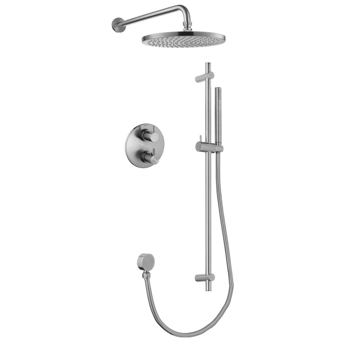 Flova Levo Thermostatic 2 Outlet Shower Valve with Fixed Head and Slide Rail Kit - Round - Unbeatable Bathrooms