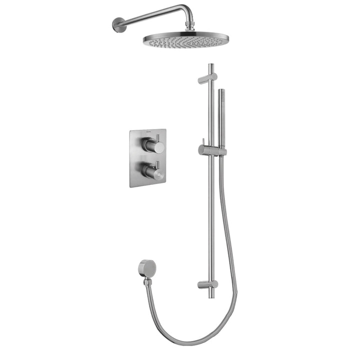 Flova Levo Thermostatic 2 Outlet Shower Valve with Fixed Head and Slide Rail Kit - Square - Unbeatable Bathrooms