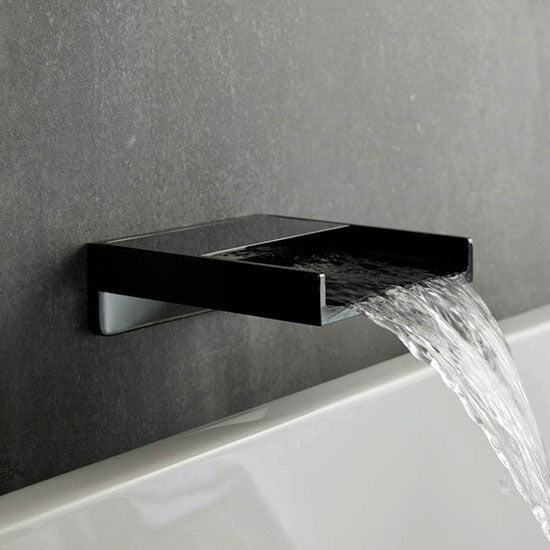 Vado Omika Noir Wall Mounted Waterfall Bath Spout - Polished Black - Unbeatable Bathrooms