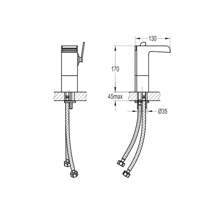 Flova Cascade Mid Height 170mm Mono Basin Mixer with Slotted Clicker Waste Set - Unbeatable Bathrooms
