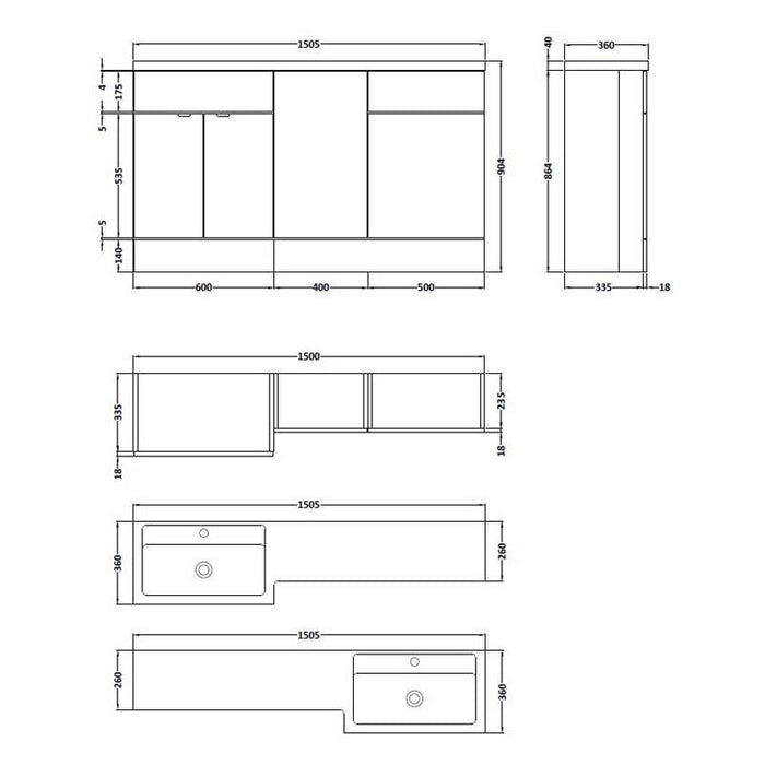 Hudson Reed Fusion 1500mm Vanity Unit Pack - Floor Standing 3 Door Unit - Unbeatable Bathrooms
