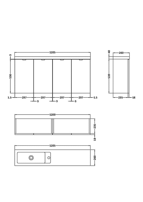 Hudson Reed Fusion 1000/1200mm Compact Vanity Unit Pack - Floor Standing 4 Door Unit - Unbeatable Bathrooms