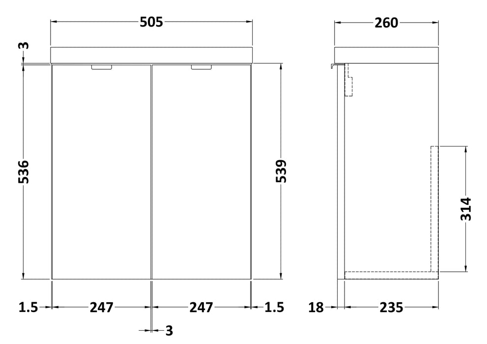 Hudson Reed Fusion 500/600mm Slimline Vanity Unit - Wall Hung 2 Door Unit with Polymarble Basin - Unbeatable Bathrooms