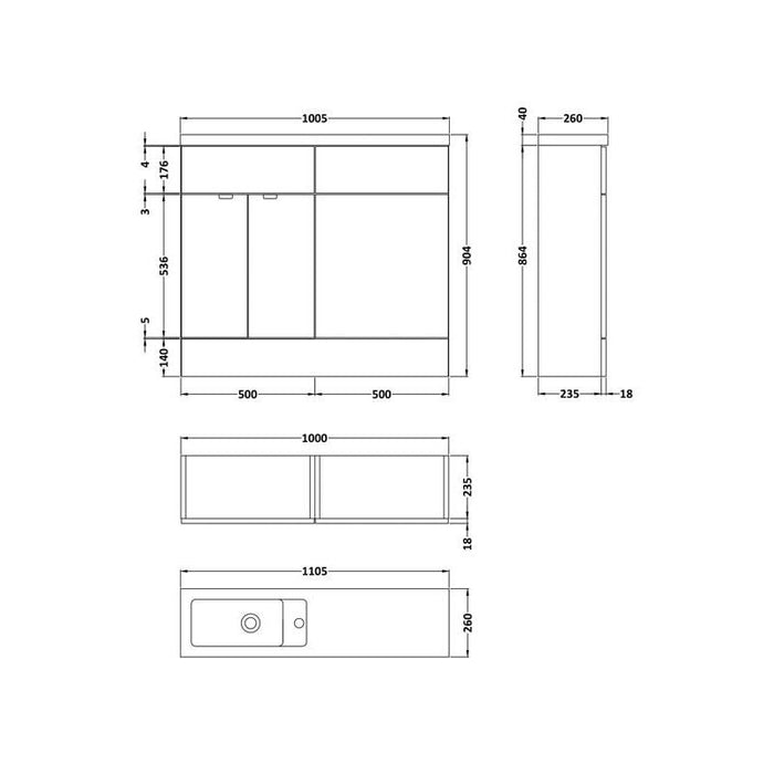 Hudson Reed Fusion 1000mm Compact Vanity Unit Pack - Floor Standing 2 Door Unit - Unbeatable Bathrooms
