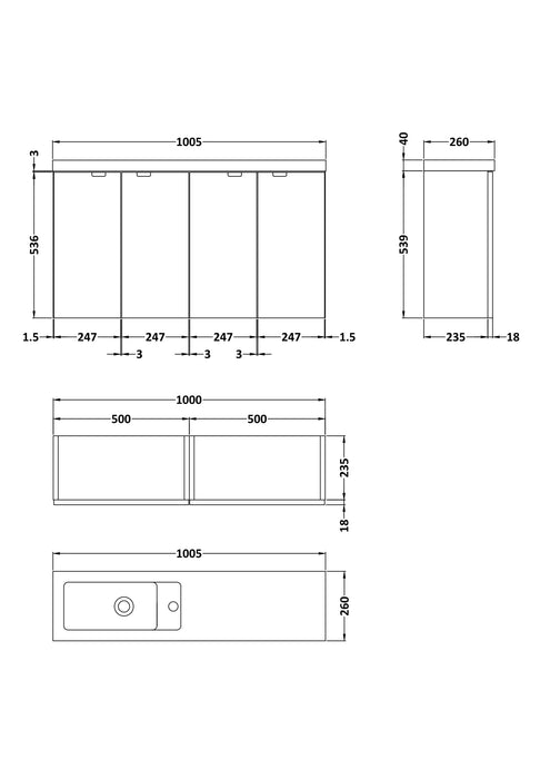 Hudson Reed Fusion 1000/1200mm Compact Vanity Unit Pack - Floor Standing 4 Door Unit - Unbeatable Bathrooms