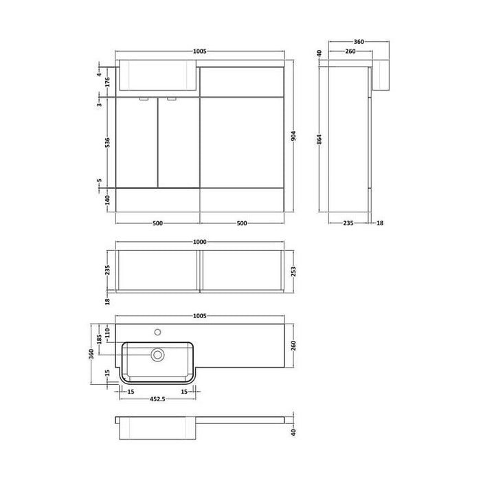 Hudson Reed Fusion 1000/1100mm Vanity Unit Pack - Floor Standing 2 Door Unit with Semi Recessed Basin - Unbeatable Bathrooms