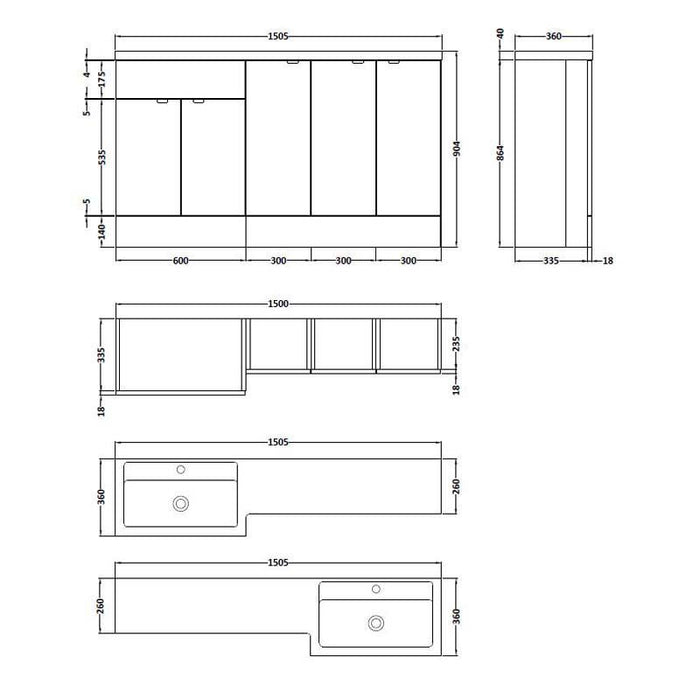 Hudson Reed Fusion 1500mm Vanity Unit Pack - Floor Standing 3 Door Unit - Unbeatable Bathrooms