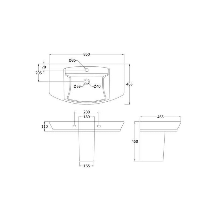 Hudson Reed Maya 85cm 1TH Pedestal Basin - Unbeatable Bathrooms