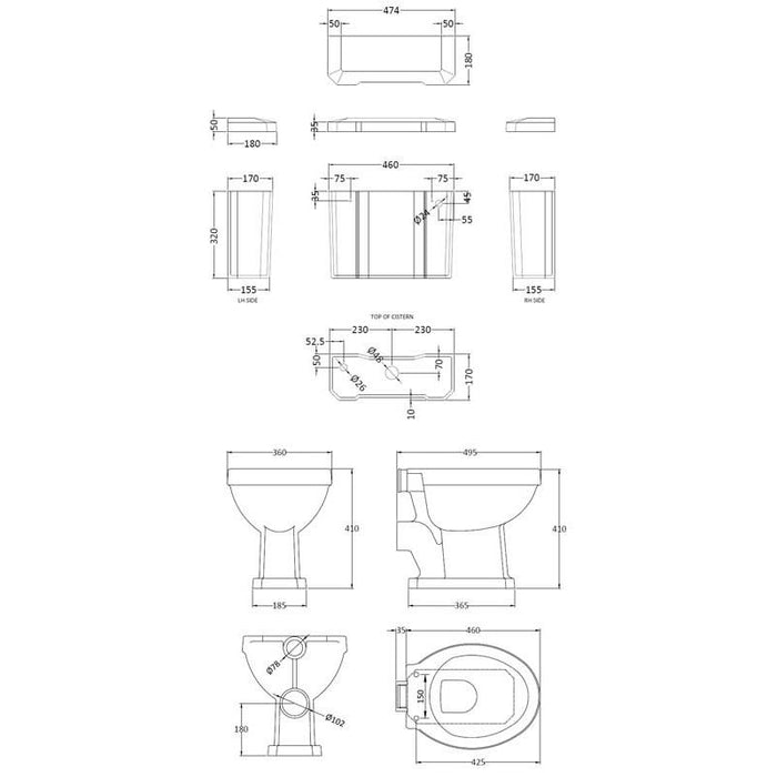 Hudson Reed Richmond Low-Level Cistern Toilet & Flush Pipe Kit - Unbeatable Bathrooms