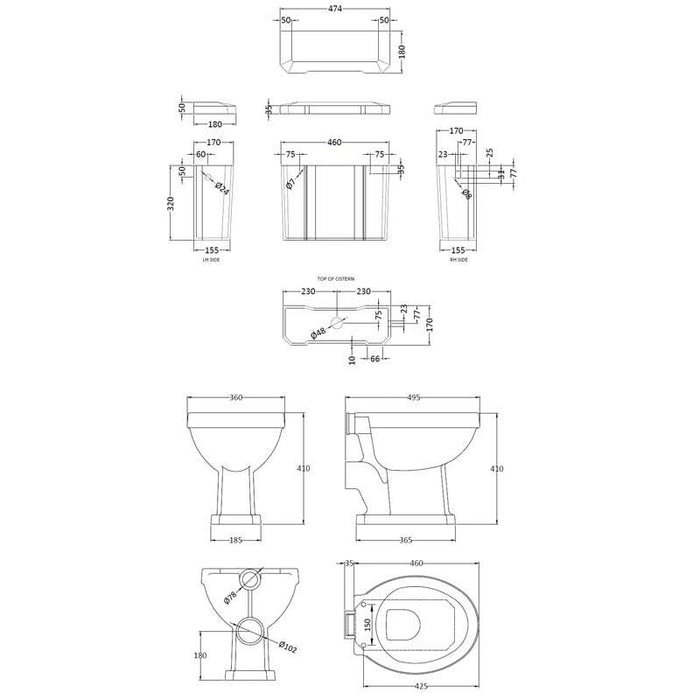Hudson Reed Richmond High-Level Cistern Toilet & Flush Pipe Kit - Unbeatable Bathrooms