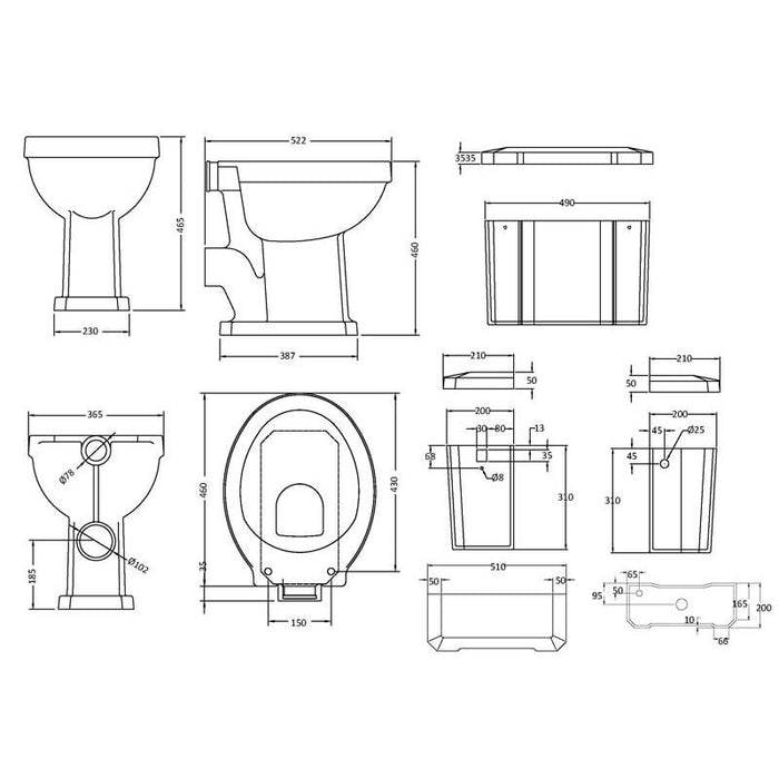 Hudson Reed Richmond High-Level Cistern Toilet & Flush Pipe Kit - Unbeatable Bathrooms