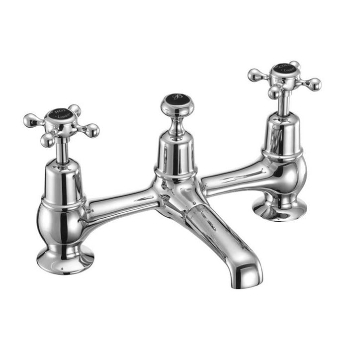 Burlington Claremont 2 Tap Hole Bridge Basin Mixer with Plug & Chain Waste & Swivel Spout - Unbeatable Bathrooms