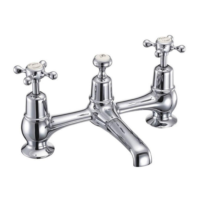 Burlington Claremont 2 Tap Hole Bridge Basin Mixer with Plug & Chain Waste & Swivel Spout - Unbeatable Bathrooms