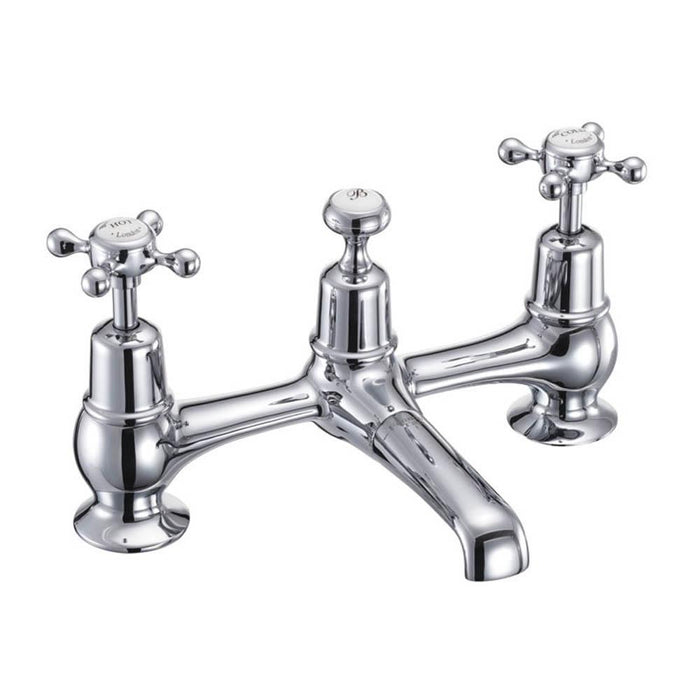 Burlington Claremont 2 Tap Hole Bridge Basin Mixer with Plug & Chain Waste & Swivel Spout - Unbeatable Bathrooms