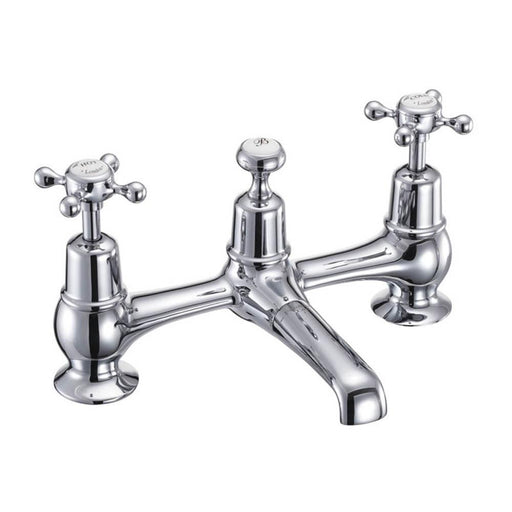 Burlington Claremont 2 Tap Hole Bridge Basin Mixer with Plug & Chain Waste & Swivel Spout - Unbeatable Bathrooms