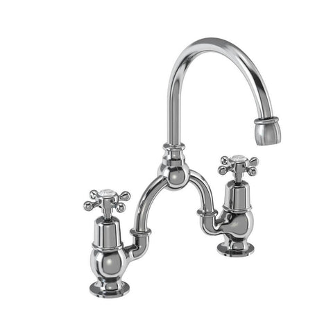 Burlington Claremont 2 Tap Hole Arch Mixer with Curved Spout (200mm centres) - Unbeatable Bathrooms