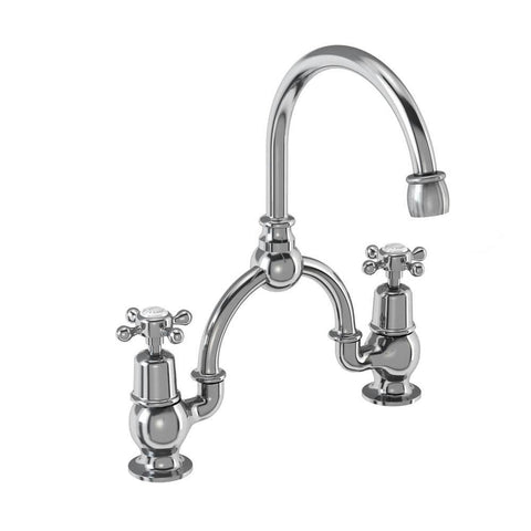 Burlington Claremont 2 Tap hole Arch Mixer with Curved Spout (230mm centres) - Unbeatable Bathrooms