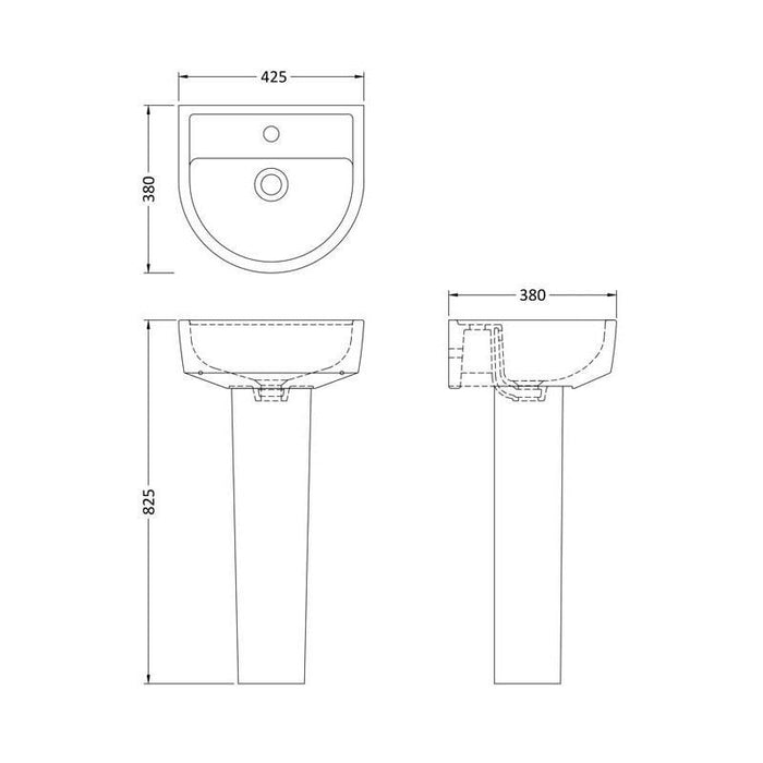 Hudson Reed Luna 42cm 1TH Full Pedestal Basin - Unbeatable Bathrooms