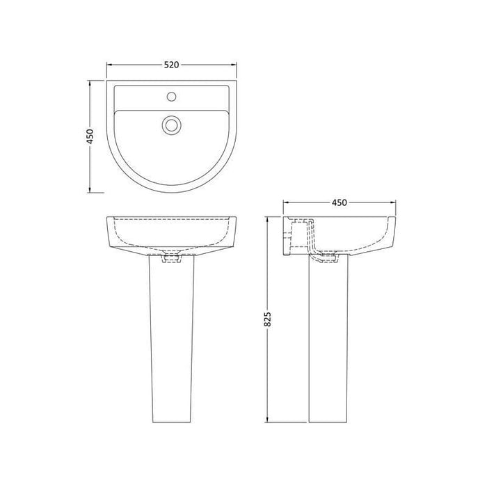 Hudson Reed Luna 52cm 1TH Full Pedestal Basin - Unbeatable Bathrooms