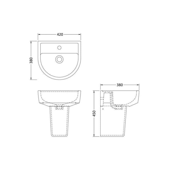 Hudson Reed Luna 42cm 1TH Semi Pedestal Basin - Unbeatable Bathrooms