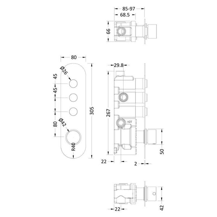 Hudson Reed Ignite Round Shower Valve (3 Outlet) - Unbeatable Bathrooms