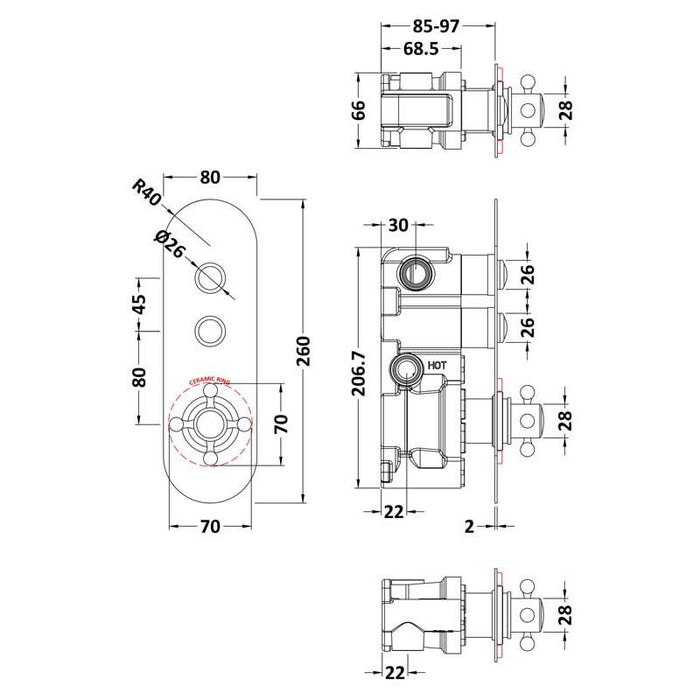 Hudson Reed Topaz Twin Push Button Shower Valve - Unbeatable Bathrooms