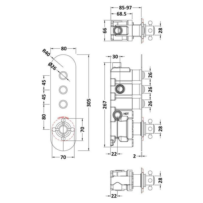 Hudson Reed Topaz Triple Push Button Shower Valve - Unbeatable Bathrooms