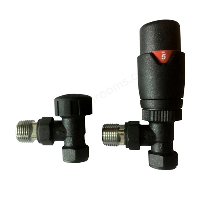 Essential Anthracite Angled Thermostatic Radiator Valve Pack (Pairs) - Unbeatable Bathrooms