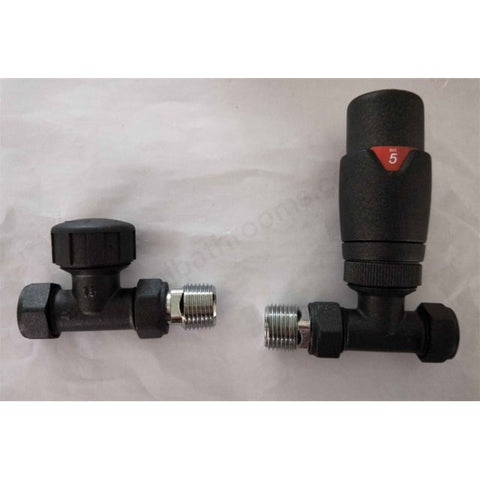 Essential Anthracite Straight Thermostatic Radiator Valve Pack (Pairs) - Unbeatable Bathrooms