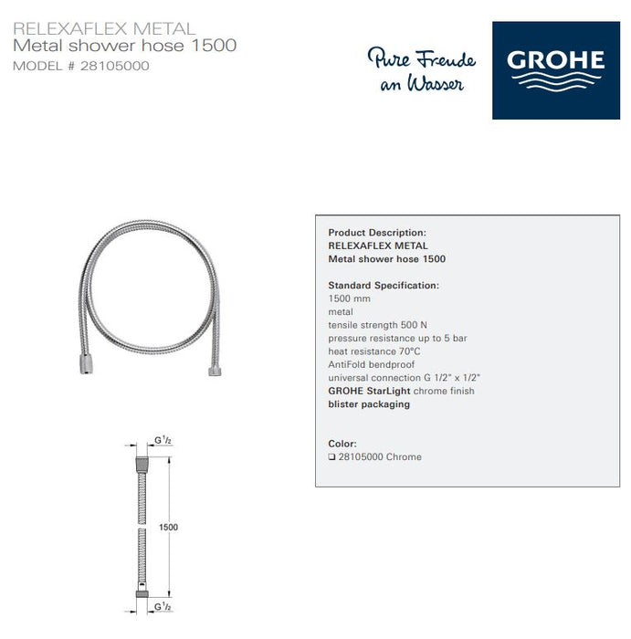Grohe Relexaflex Metal Shower Hose 1500 - Unbeatable Bathrooms