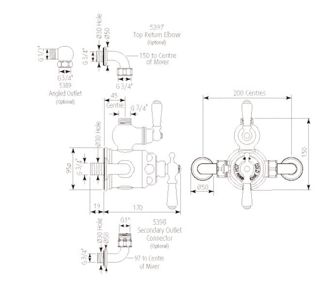 Perrin & Rowe Traditional Exposed Thermostatic Shower Mixer with Lever Handles - Unbeatable Bathrooms