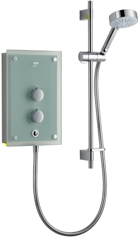 Mira Azora Frosted Glass Electric Shower + Rail, 9.8 kW - Unbeatable Bathrooms