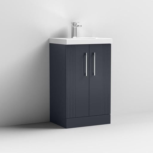 Nuie Deco 500mm Floor Standing 2 Door Fluted Vanity Unit & Basin - Satin Anthracite - Unbeatable Bathrooms