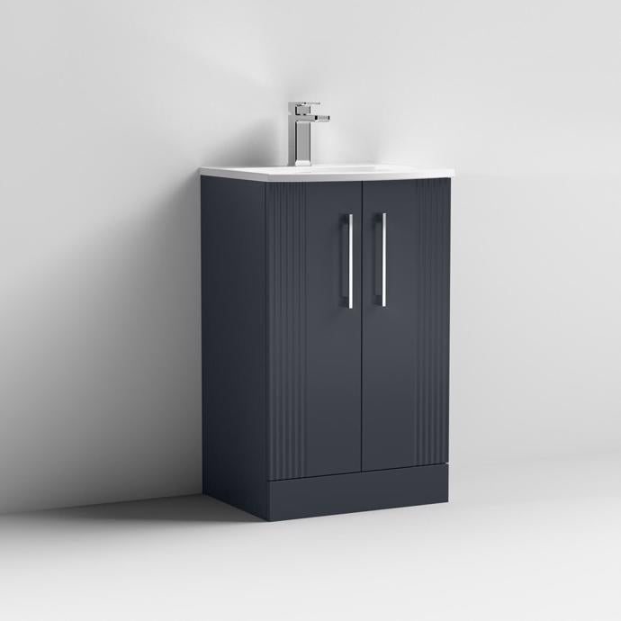 Nuie Deco 500mm Floor Standing 2 Door Fluted Vanity Unit & Basin - Satin Anthracite - Unbeatable Bathrooms