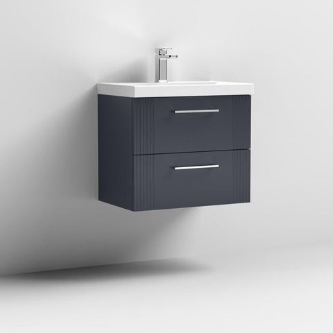 Nuie Deco 600mm Wall Hung 2 Drawer Fluted Vanity Unit & Basin - Satin Anthracite - Unbeatable Bathrooms