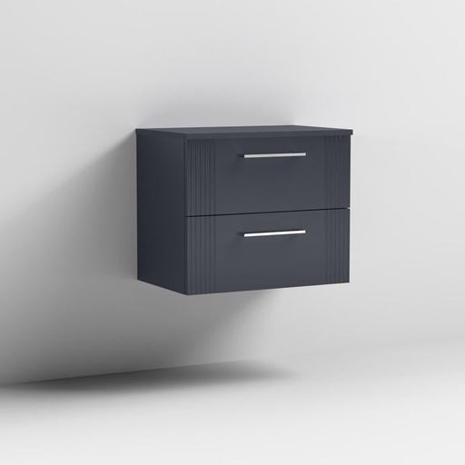 Nuie Deco 600mm Wall Hung 2 Drawer Fluted Vanity Unit & Worktop - Satin Anthracite - Unbeatable Bathrooms
