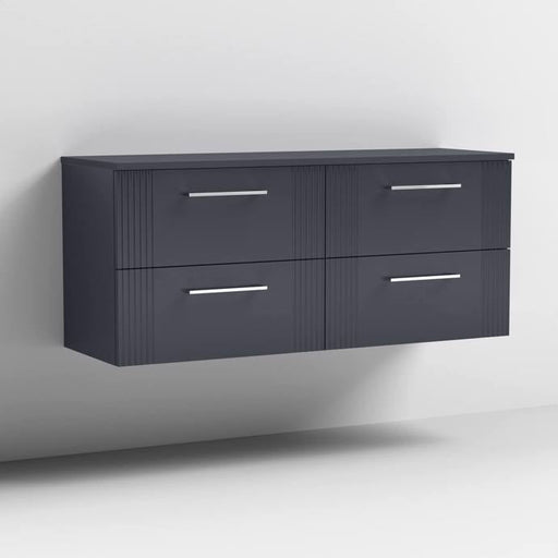 Nuie Deco 1200mm Wall Hung 4 Drawer Fluted Double Vanity Unit & Worktop - Satin Anthracite - Unbeatable Bathrooms
