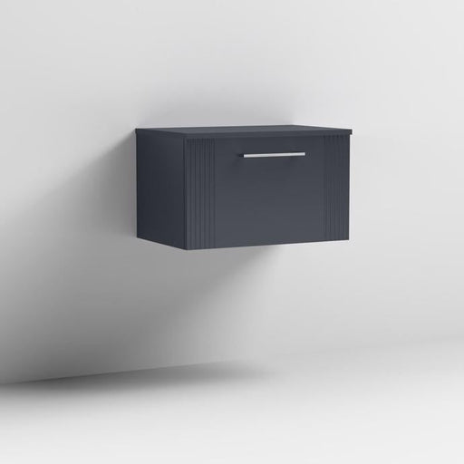 Nuie Deco 600mm Wall Hung 1 Drawer Fluted Vanity Unit & Worktop - Satin Anthracite - Unbeatable Bathrooms