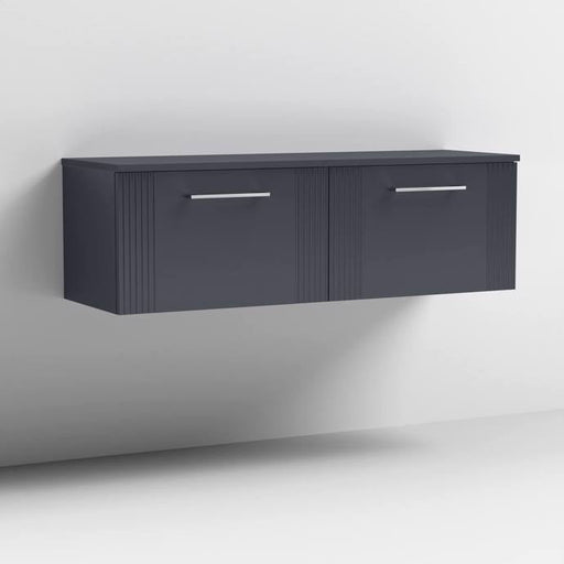 Nuie Deco 1200mm Wall Hung 2 Drawer Fluted Double Vanity Unit & Worktop - Satin Anthracite - Unbeatable Bathrooms