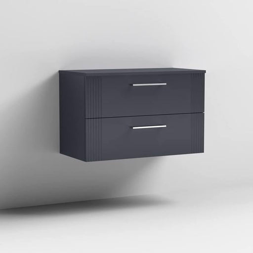 Nuie Deco 800mm Wall Hung 2 Drawer Fluted Vanity Unit & Worktop - Satin Anthracite - Unbeatable Bathrooms