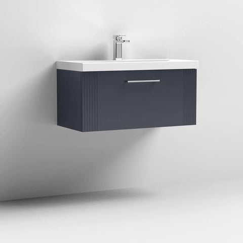 Nuie Deco 800mm Wall Hung 1 Drawer Fluted Vanity Unit & Basin - Satin Anthracite - Unbeatable Bathrooms