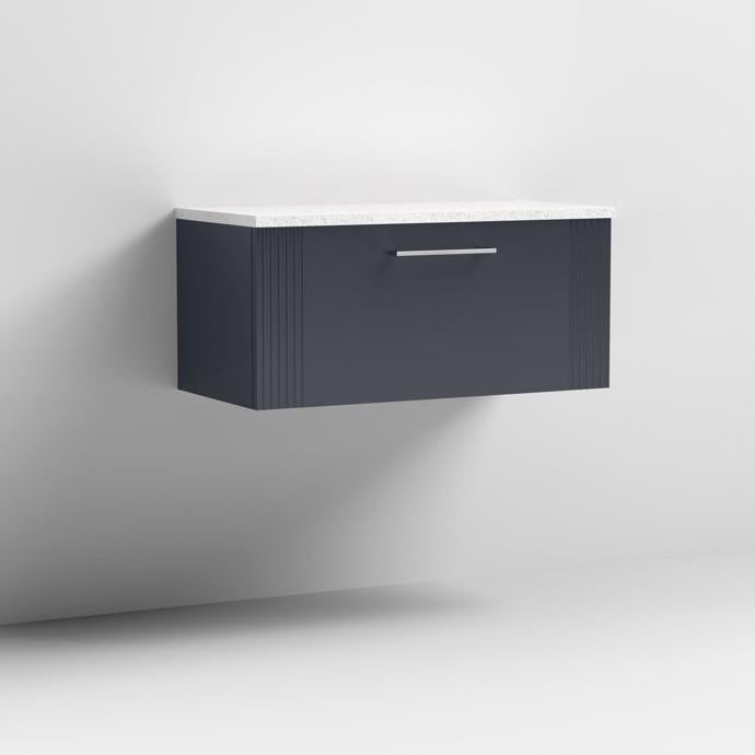 Nuie Deco 800mm Wall Hung 1 Drawer Fluted Vanity Unit & Worktop - Satin Anthracite - Unbeatable Bathrooms