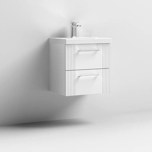 Nuie Deco 500mm Wall Hung 2 Drawer Fluted Vanity Unit & Basin - Satin White - Unbeatable Bathrooms