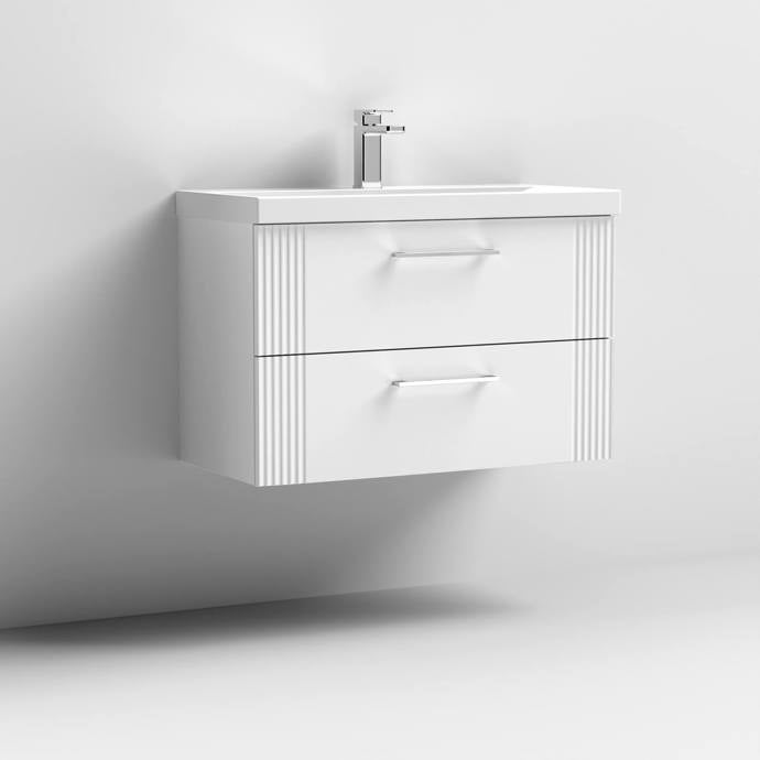 Nuie Deco 800mm Wall Hung 2 Drawer Fluted Vanity Unit & Basin - Satin White - Unbeatable Bathrooms